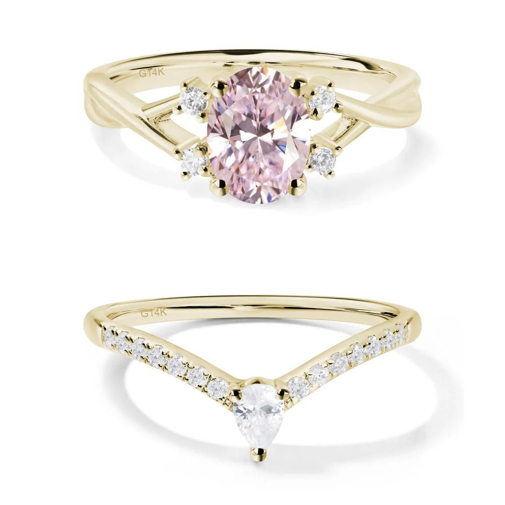 Pink Cubic Zirconia Oval Engagement Ring with Wedding Band - Image 27