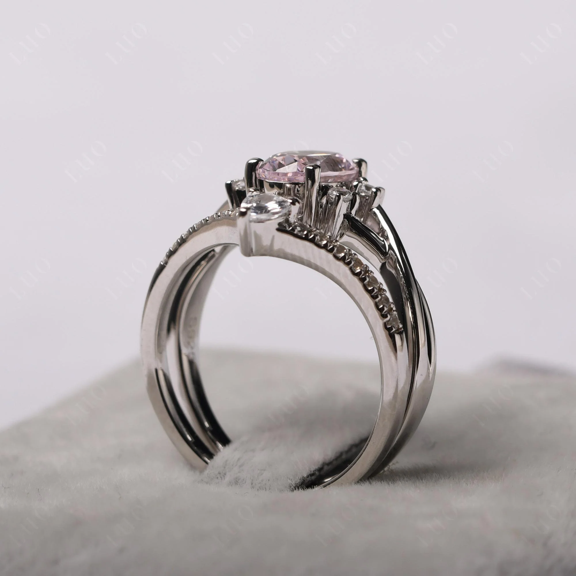 Pink Cubic Zirconia Oval Engagement Ring with Wedding Band - Image 32