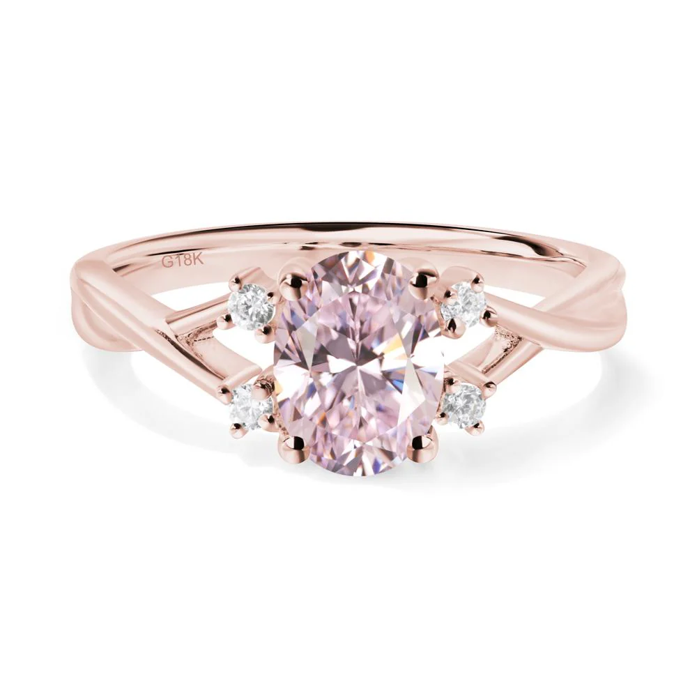 Pink Cubic Zirconia Oval Engagement Ring with Wedding Band - Image 5