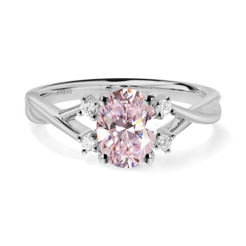 Pink Cubic Zirconia Oval Engagement Ring with Wedding Band - Image 6