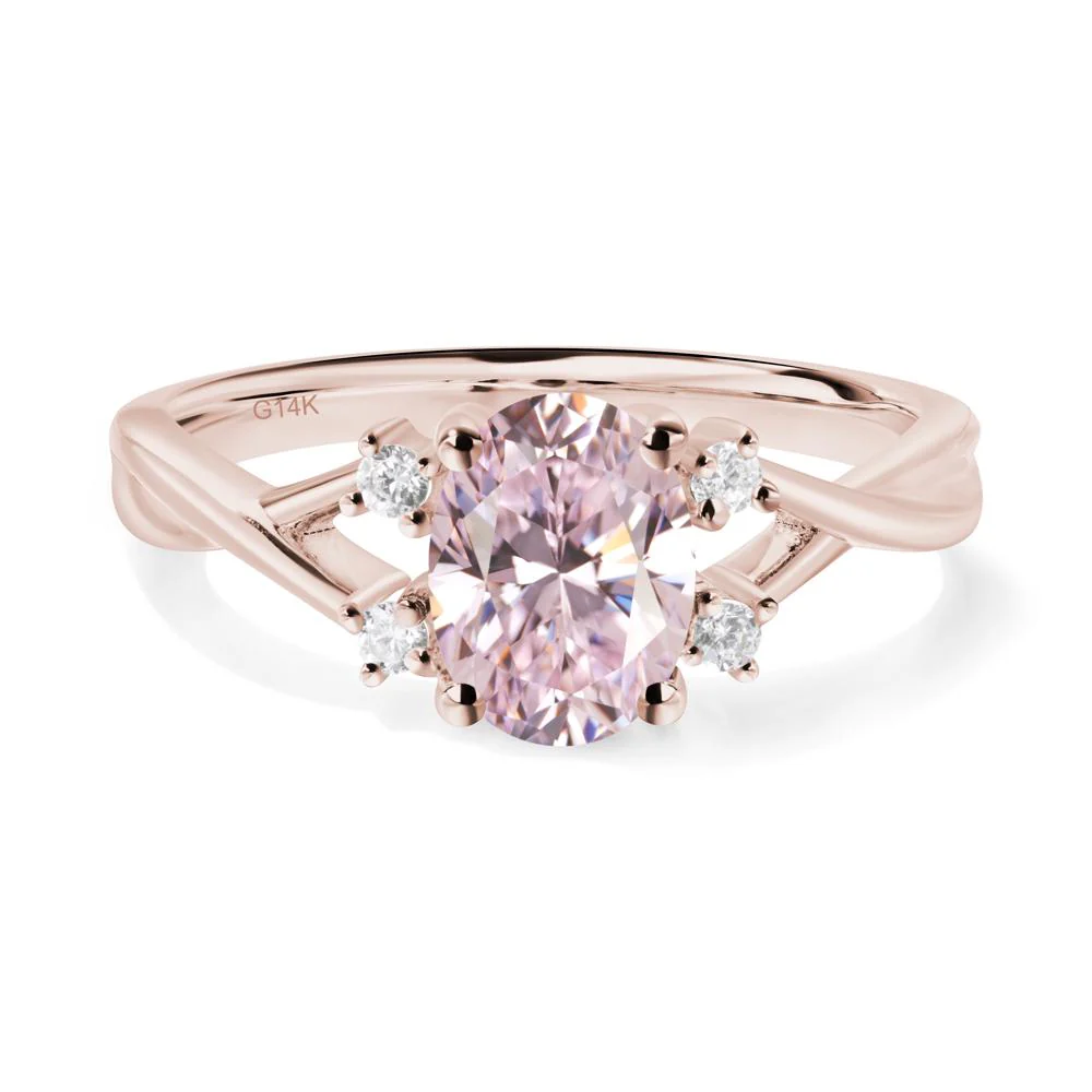 Pink Cubic Zirconia Oval Engagement Ring with Wedding Band - Image 7