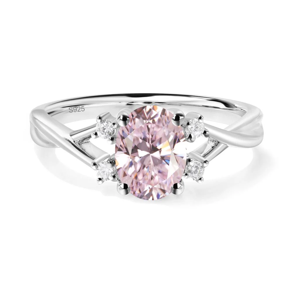Pink Cubic Zirconia Oval Engagement Ring with Wedding Band - Image 8
