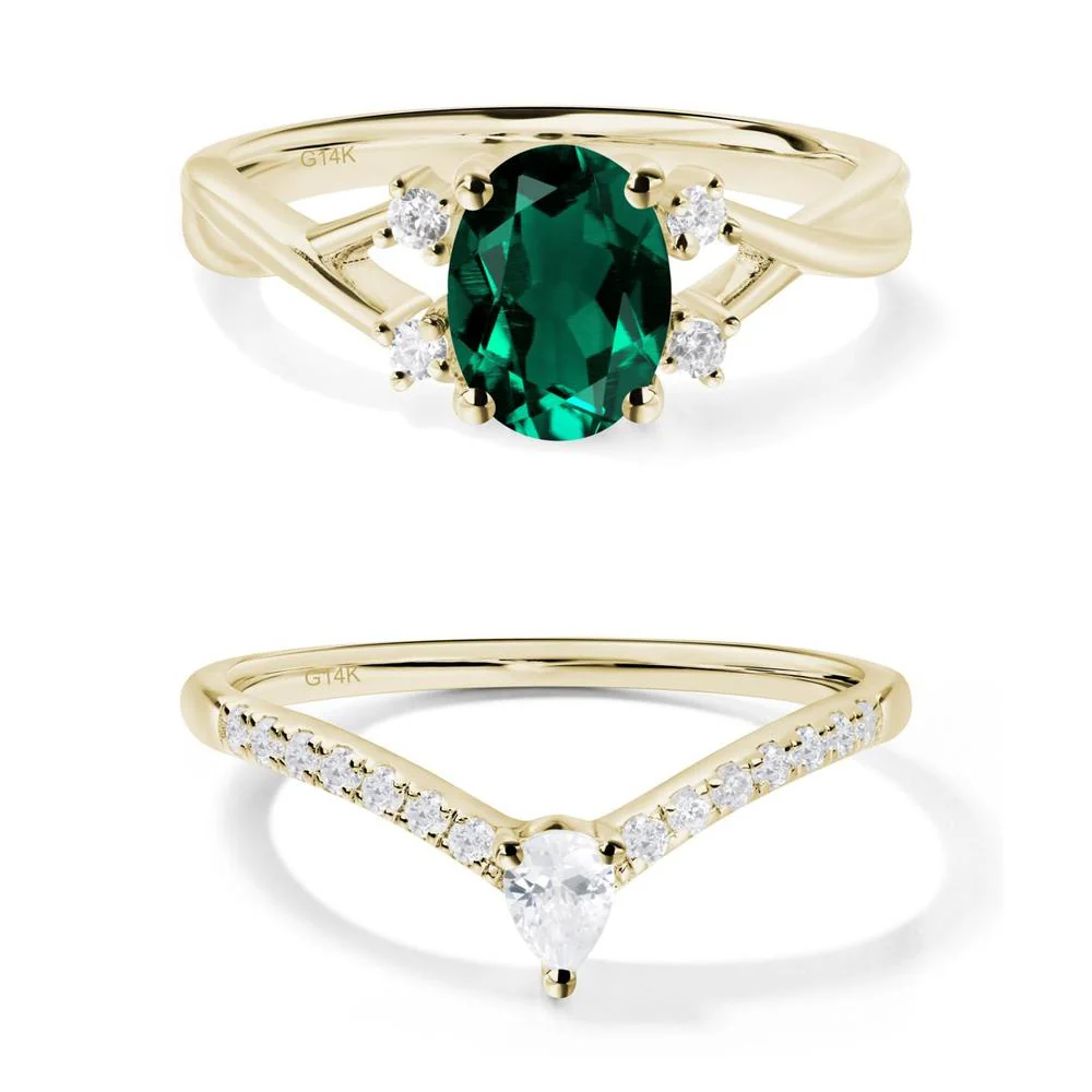 Oval Emerald Wedding Ring Set - Image 21