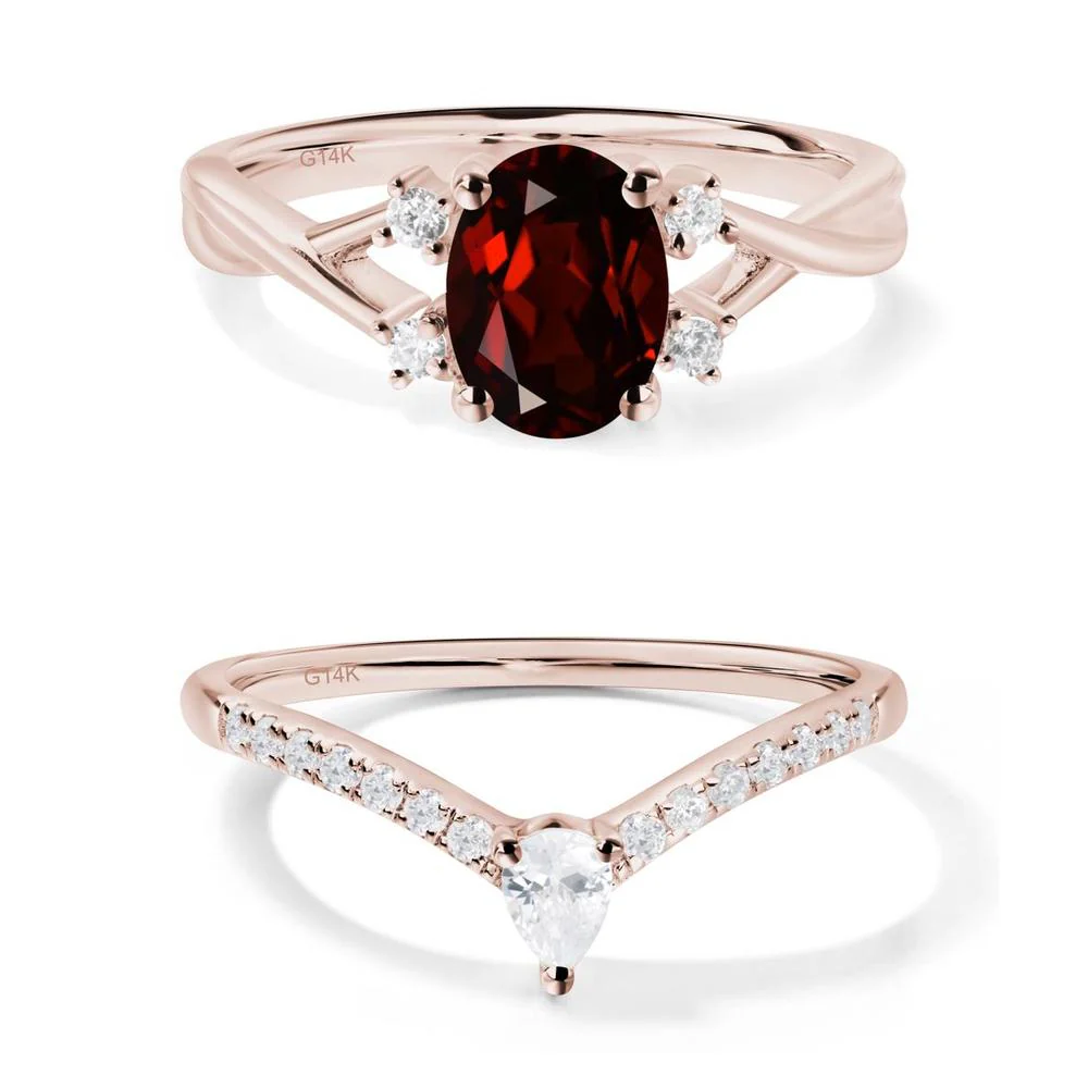 Garnet Oval Engagement Ring with Wedding Band - Image 17