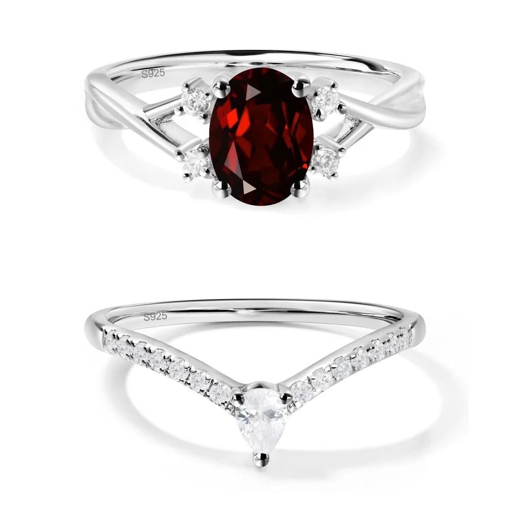 Garnet Oval Engagement Ring with Wedding Band - Image 25