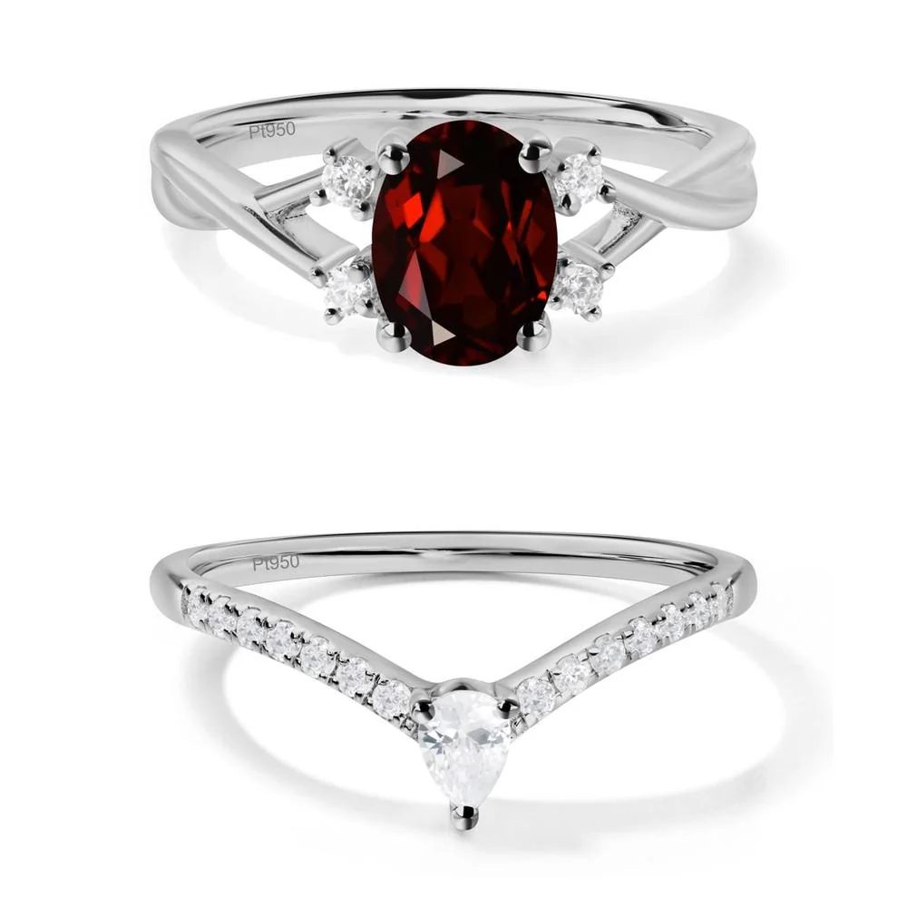 Garnet Oval Engagement Ring with Wedding Band - Image 27