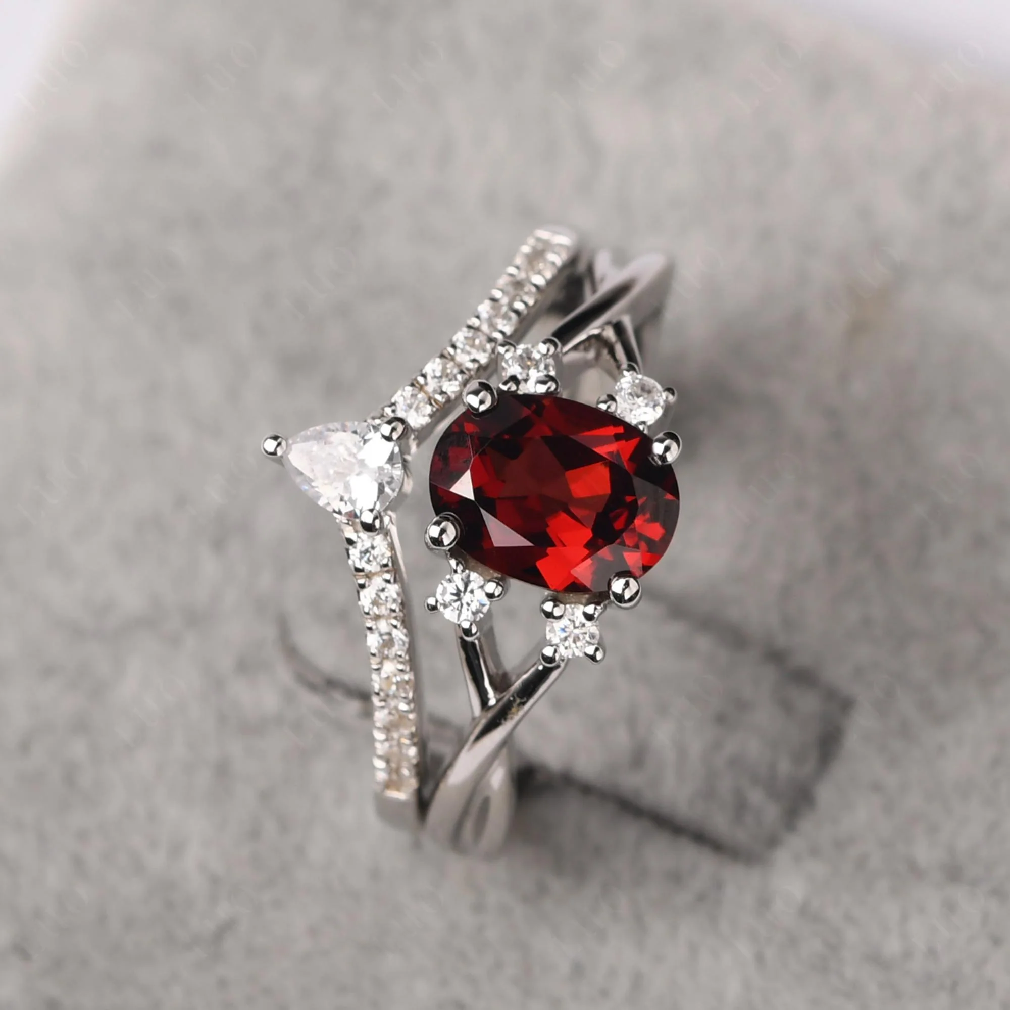 Garnet Oval Engagement Ring with Wedding Band - Image 29