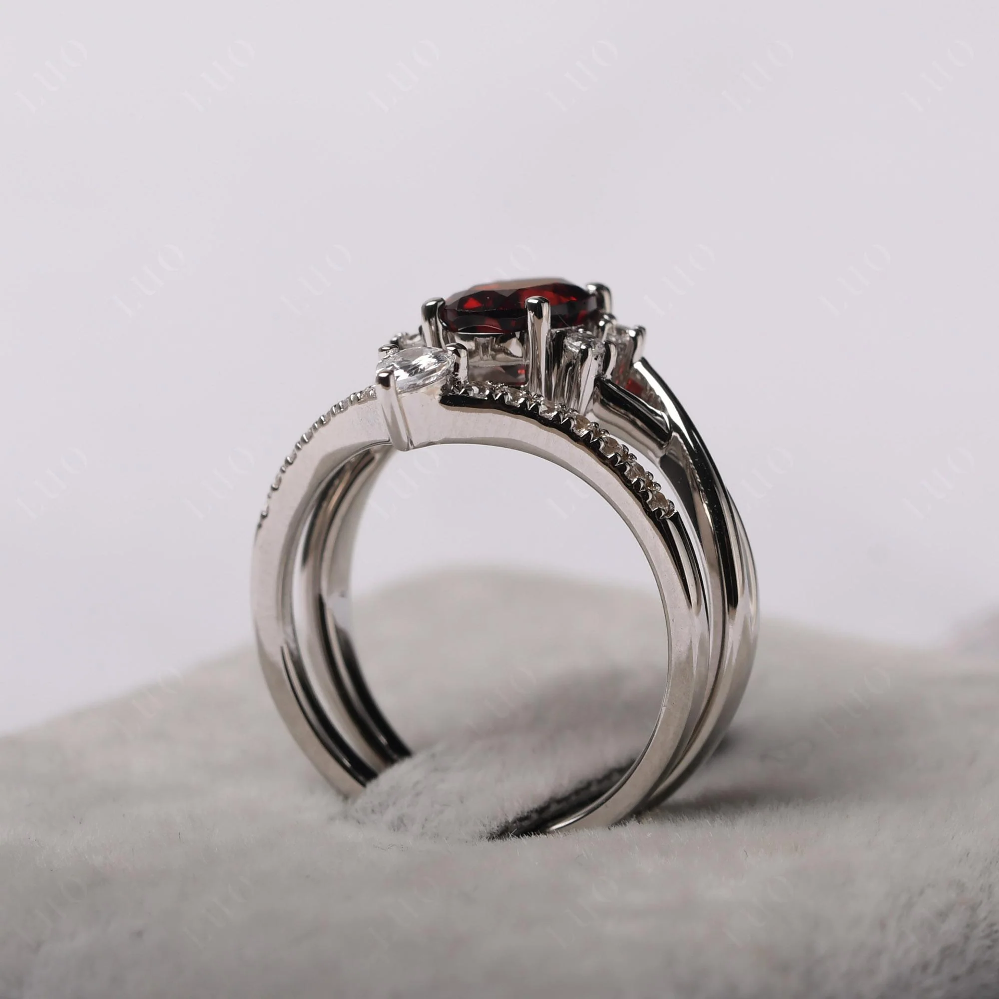 Garnet Oval Engagement Ring with Wedding Band - Image 32