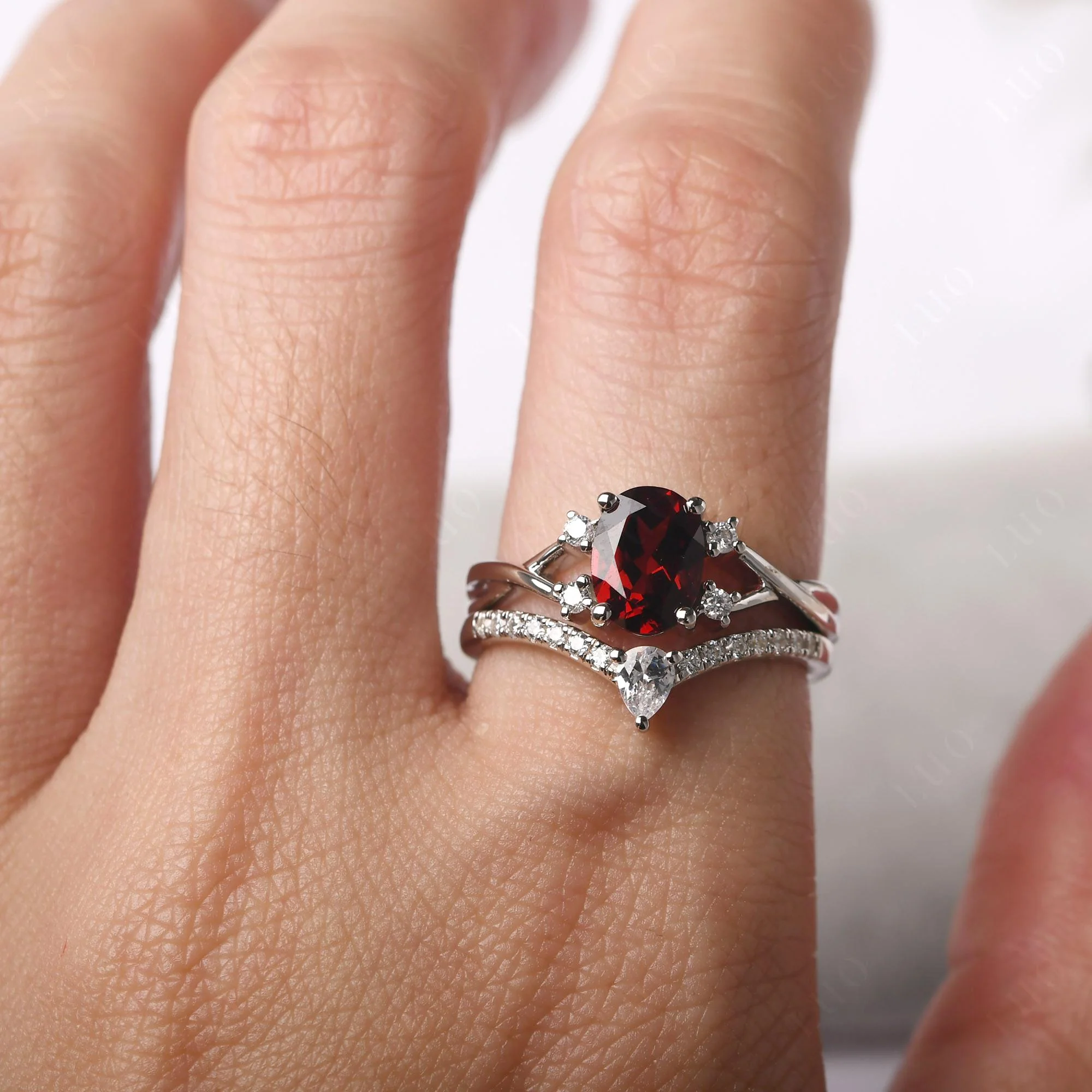 Garnet Oval Engagement Ring with Wedding Band - Image 33