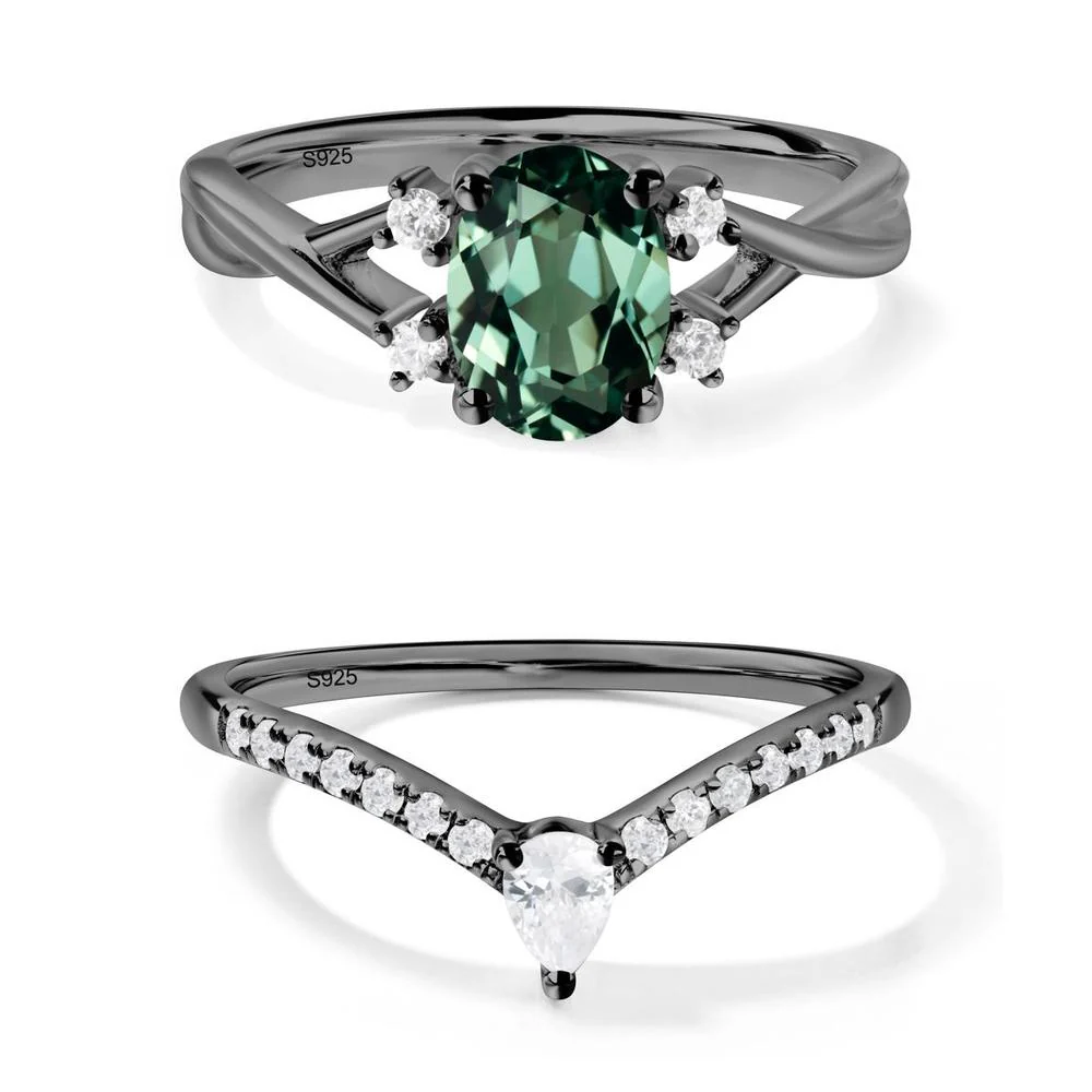 Green Sapphire Oval Engagement Ring with Wedding Band - Image 11
