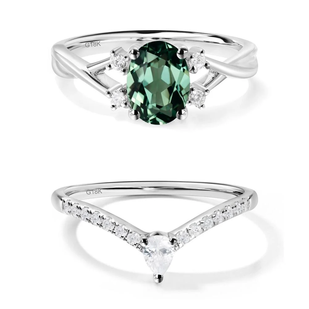 Green Sapphire Oval Engagement Ring with Wedding Band - Image 17