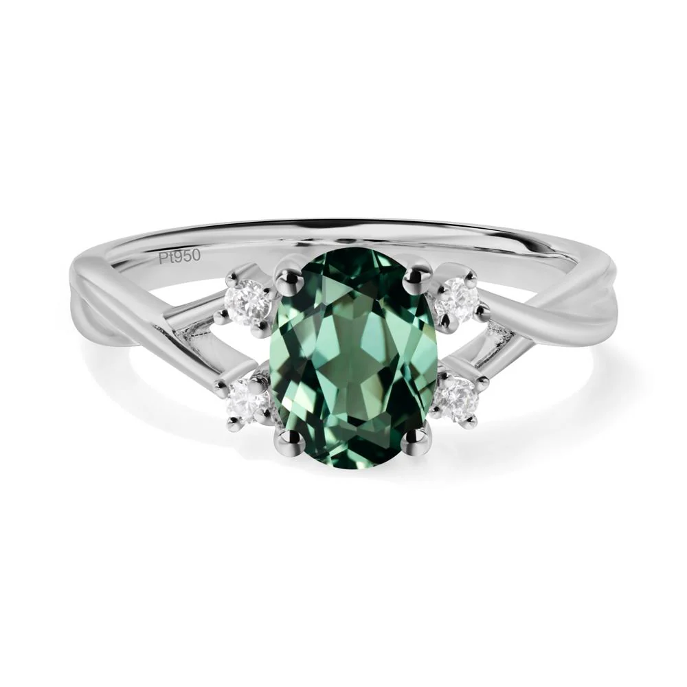 Green Sapphire Oval Engagement Ring with Wedding Band - Image 2