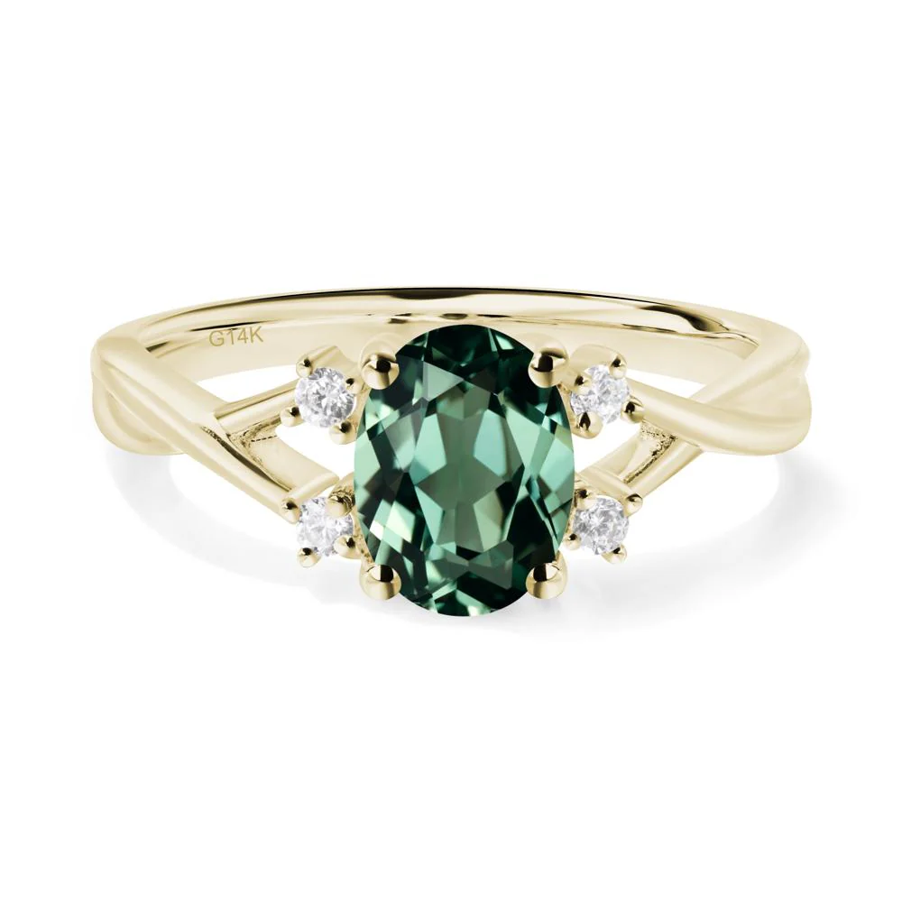 Green Sapphire Oval Engagement Ring with Wedding Band - Image 9