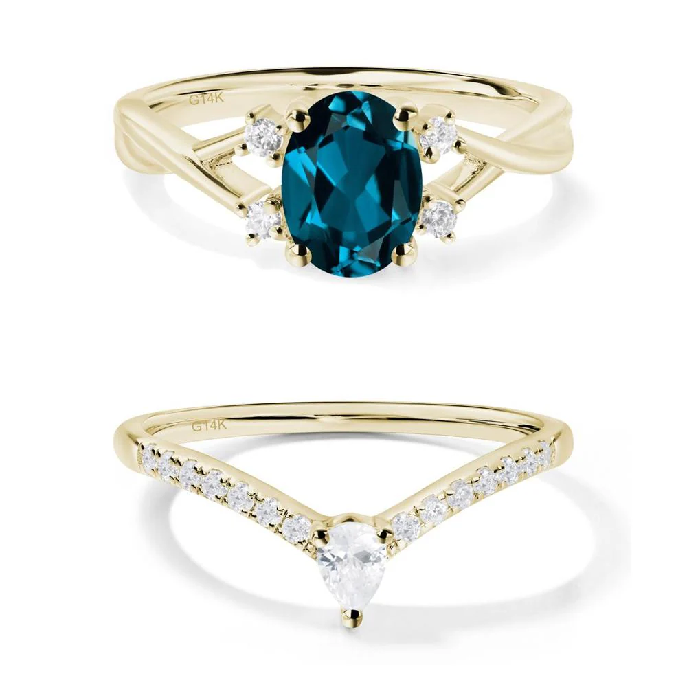 Oval London Blue Topaz Wedding Ring Set - Image 11
