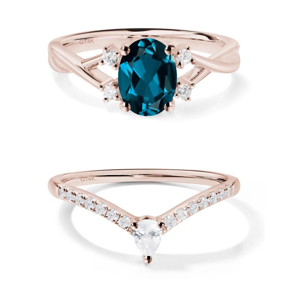 Oval London Blue Topaz Wedding Ring Set - Image 13