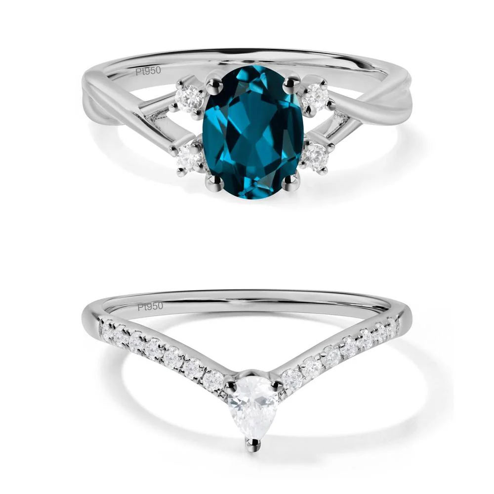 Oval London Blue Topaz Wedding Ring Set - Image 15