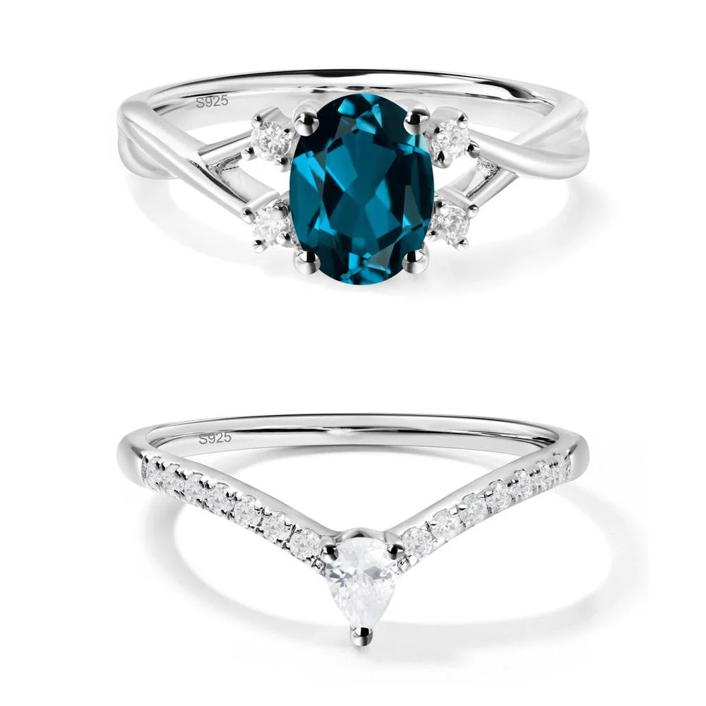 Oval London Blue Topaz Wedding Ring Set - Image 17