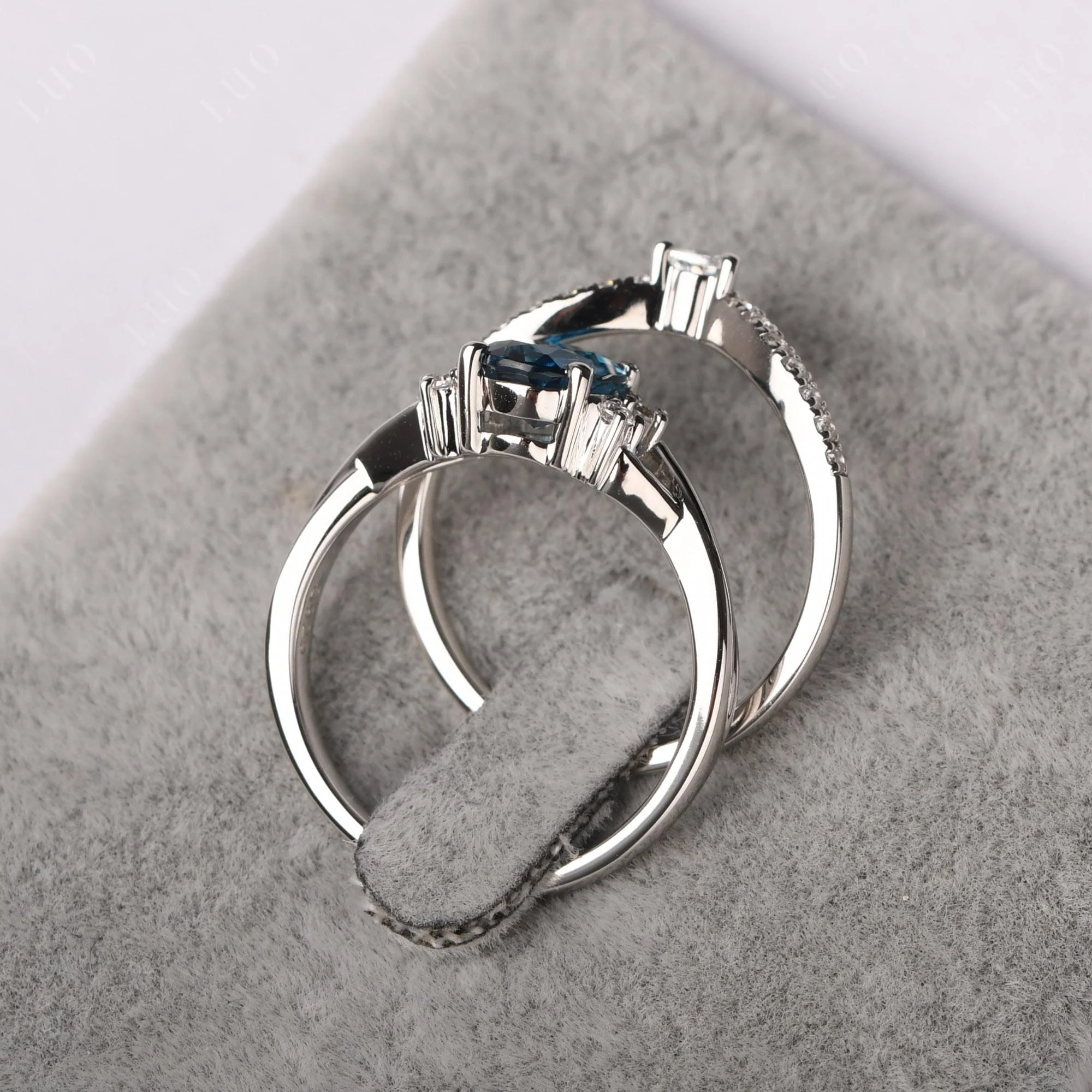 Oval London Blue Topaz Wedding Ring Set - Image 31