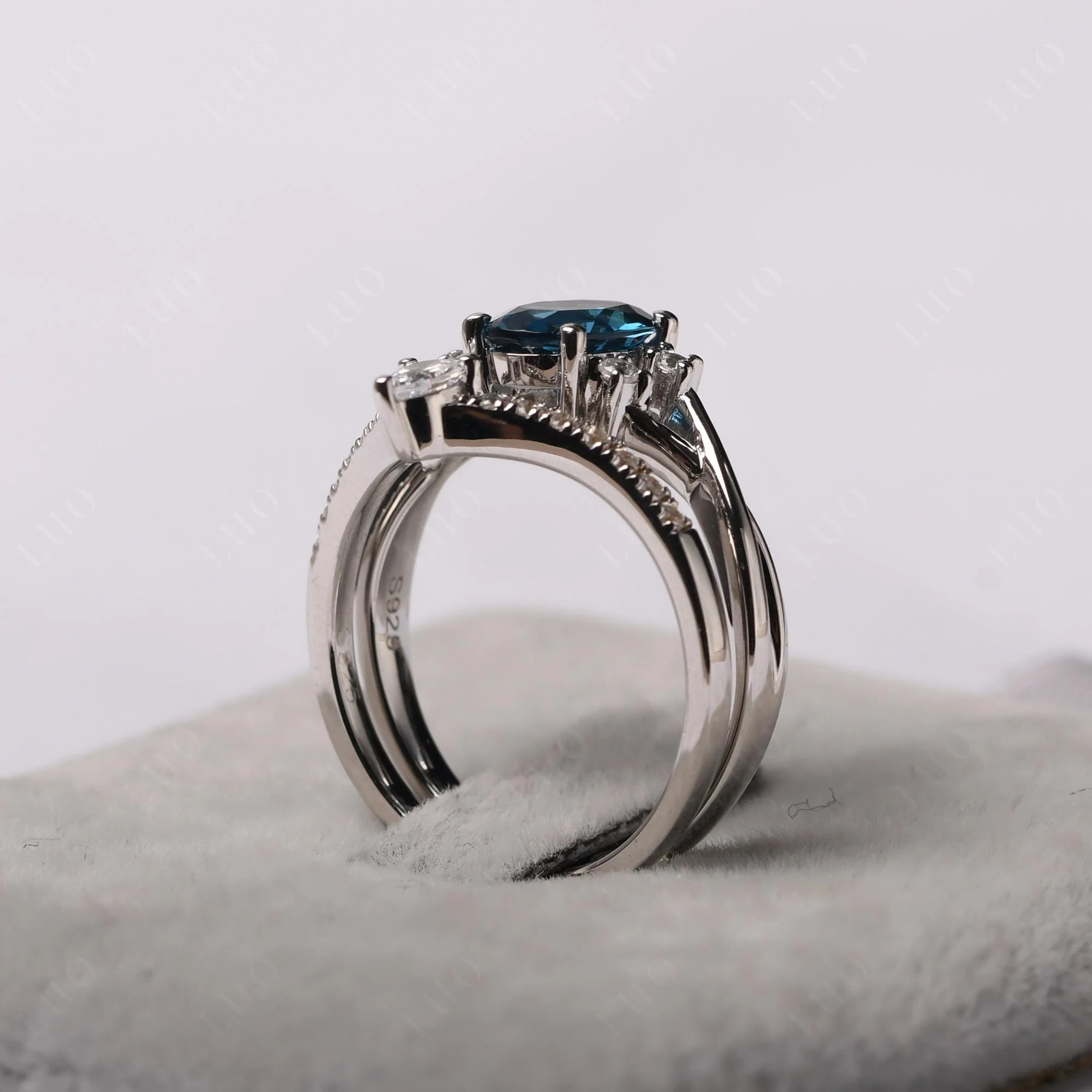 Oval London Blue Topaz Wedding Ring Set - Image 32