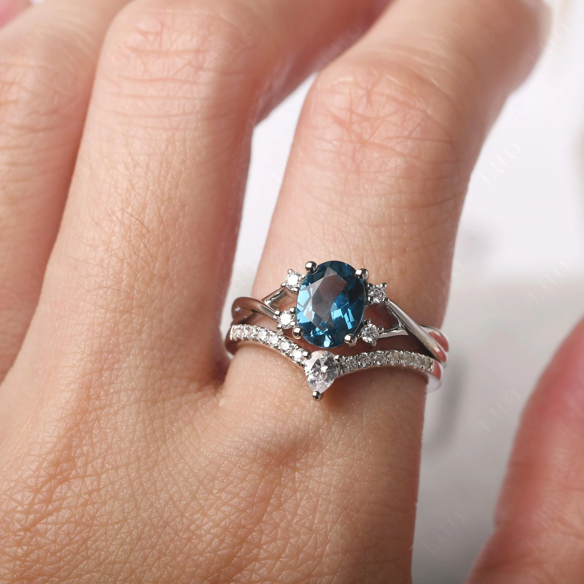 Oval London Blue Topaz Wedding Ring Set - Image 33
