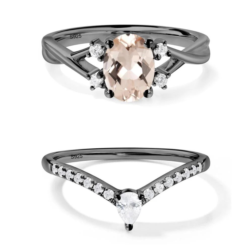 Morganite Oval Engagement Ring with Wedding Band - Image 15