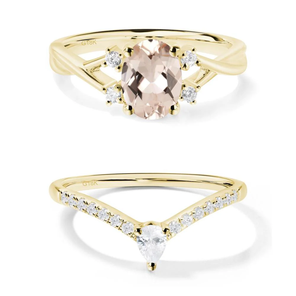 Morganite Oval Engagement Ring with Wedding Band - Image 19