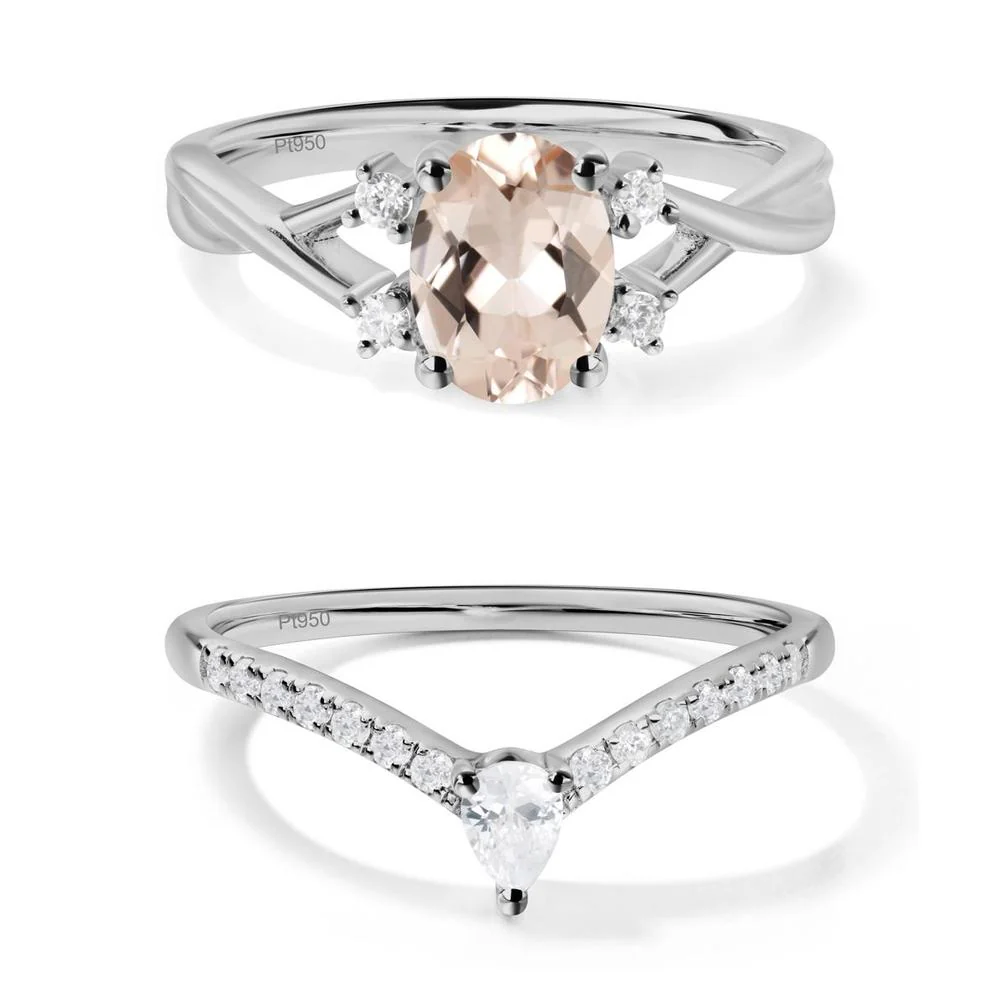 Morganite Oval Engagement Ring with Wedding Band - Image 21