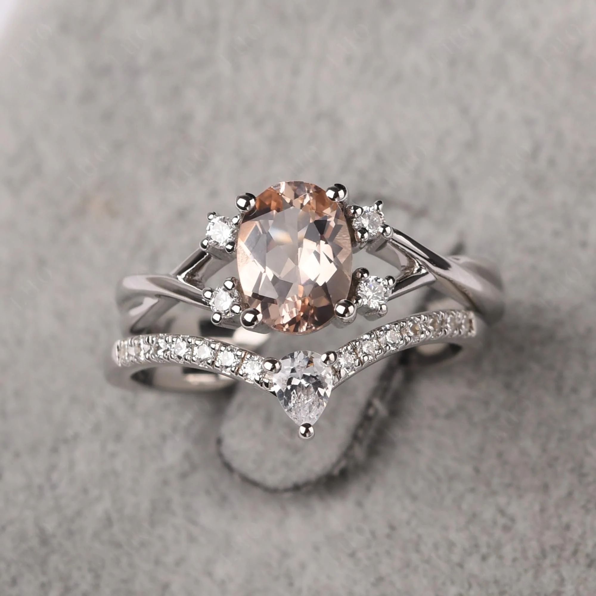 Morganite Oval Engagement Ring with Wedding Band - Image 29