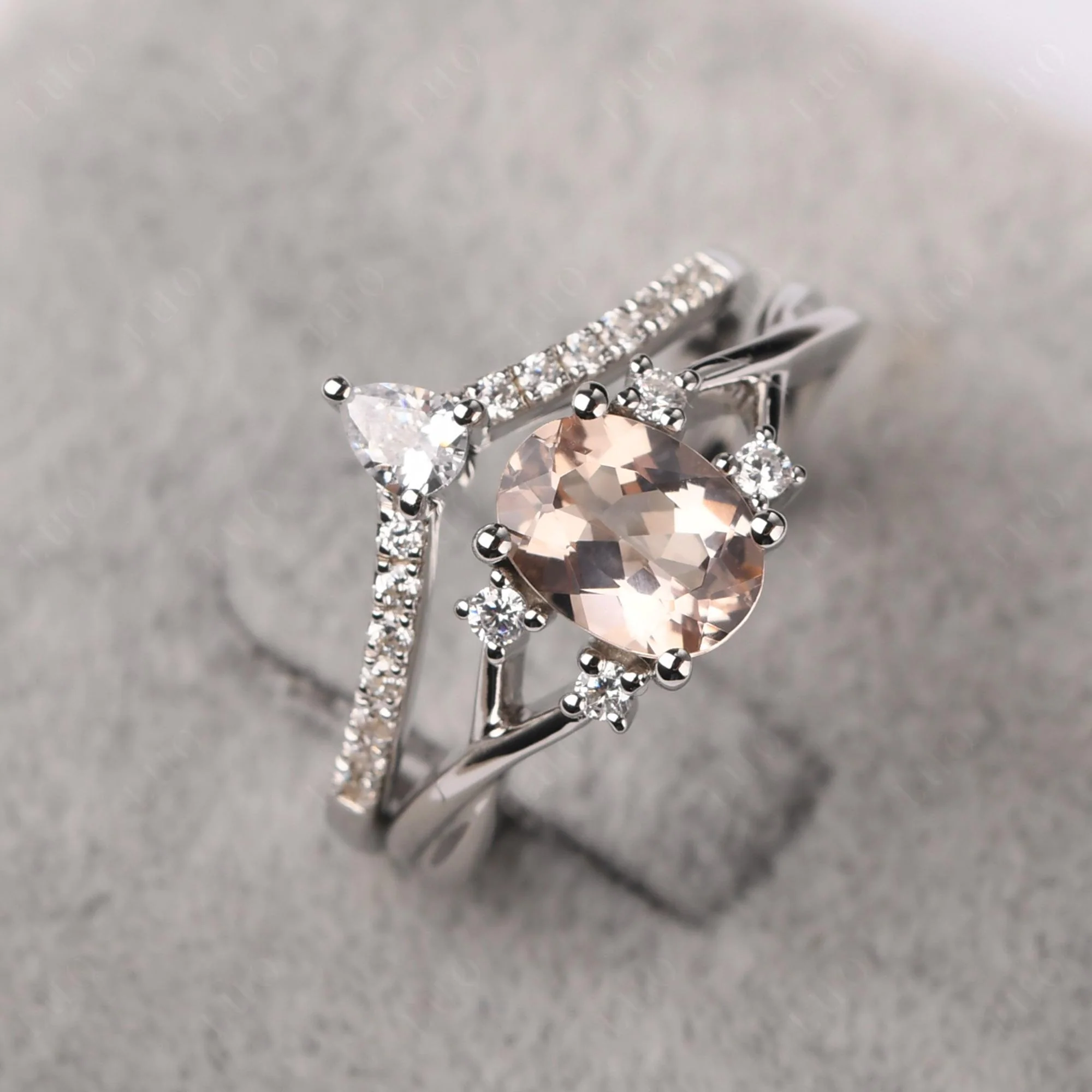 Morganite Oval Engagement Ring with Wedding Band - Image 30