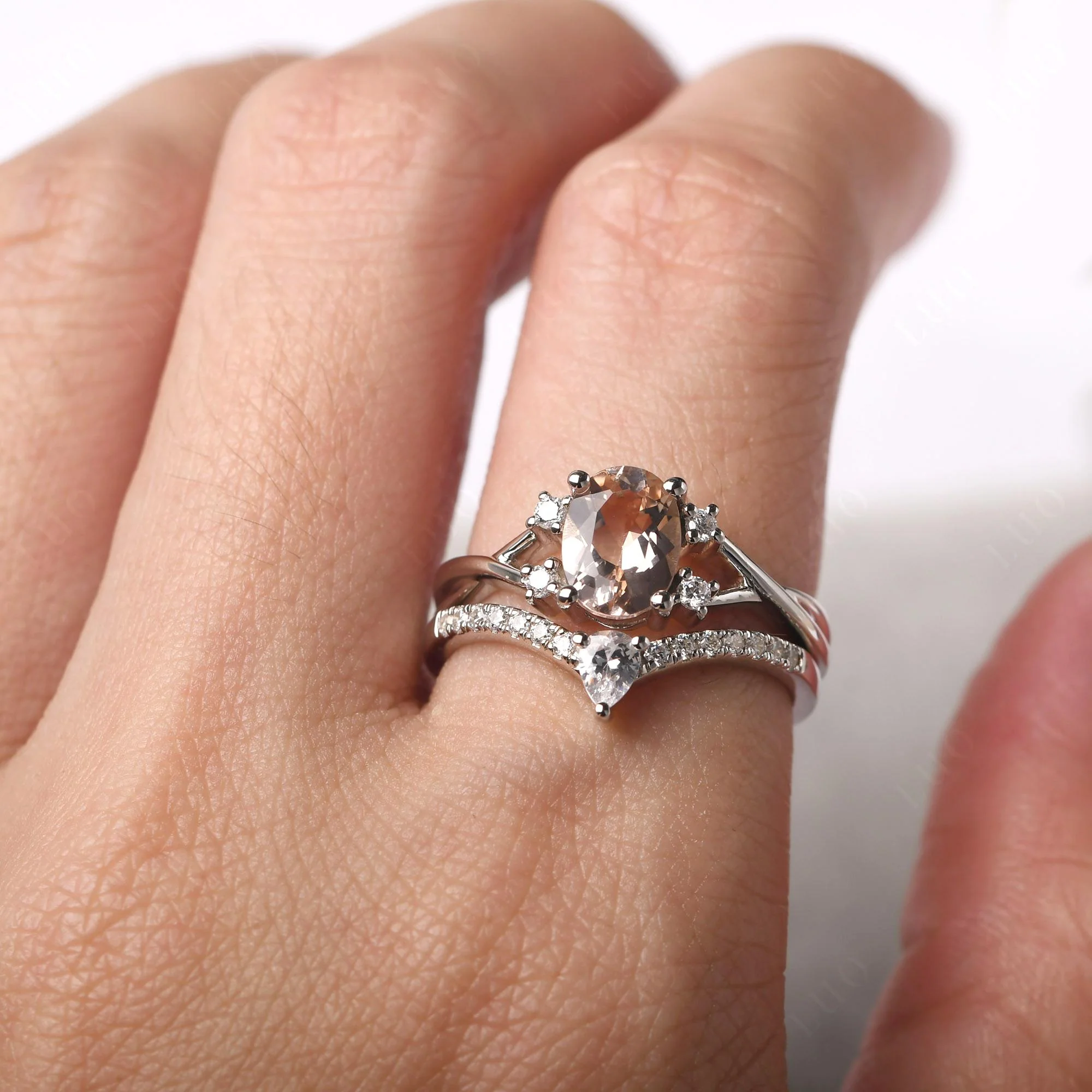Morganite Oval Engagement Ring with Wedding Band - Image 33