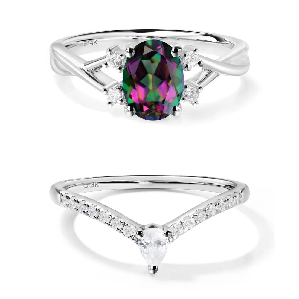 Oval Mystic Topaz Wedding Ring Set - Image 13