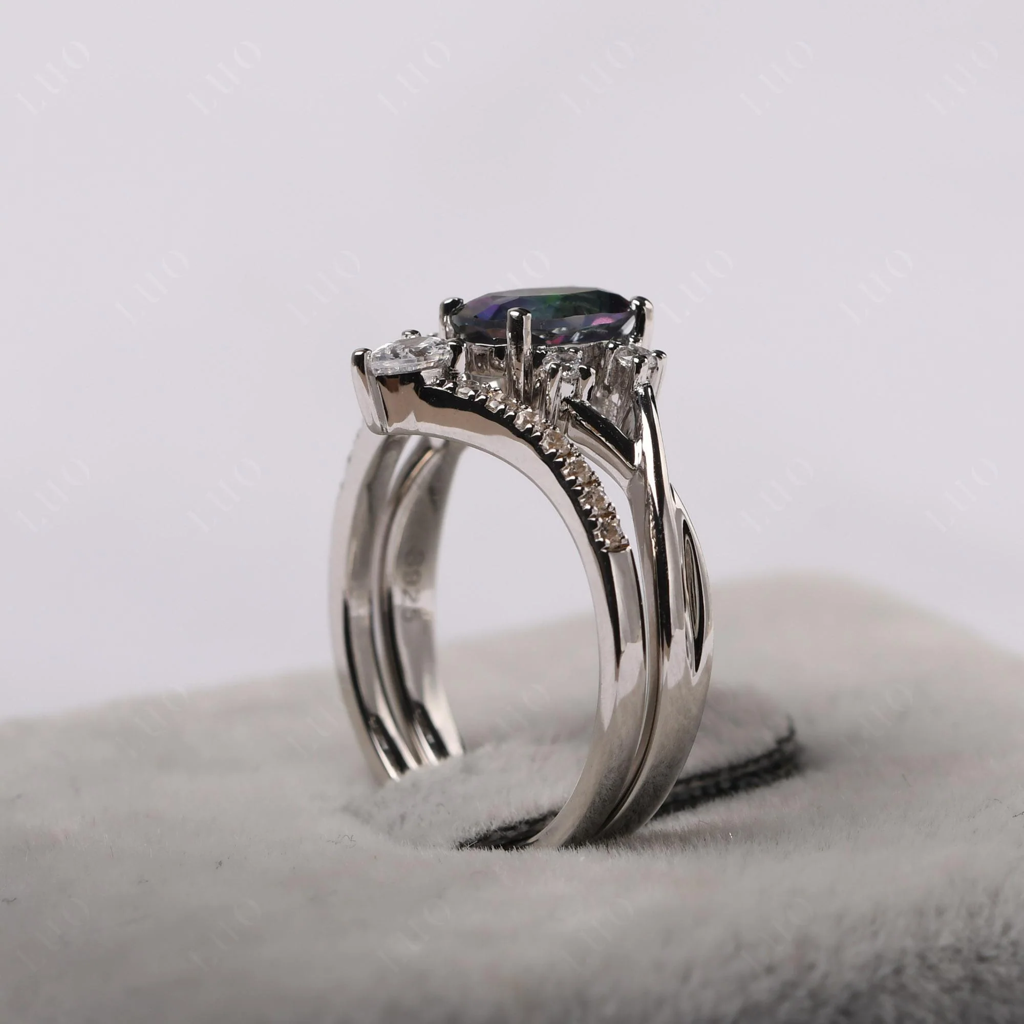 Oval Mystic Topaz Wedding Ring Set - Image 32