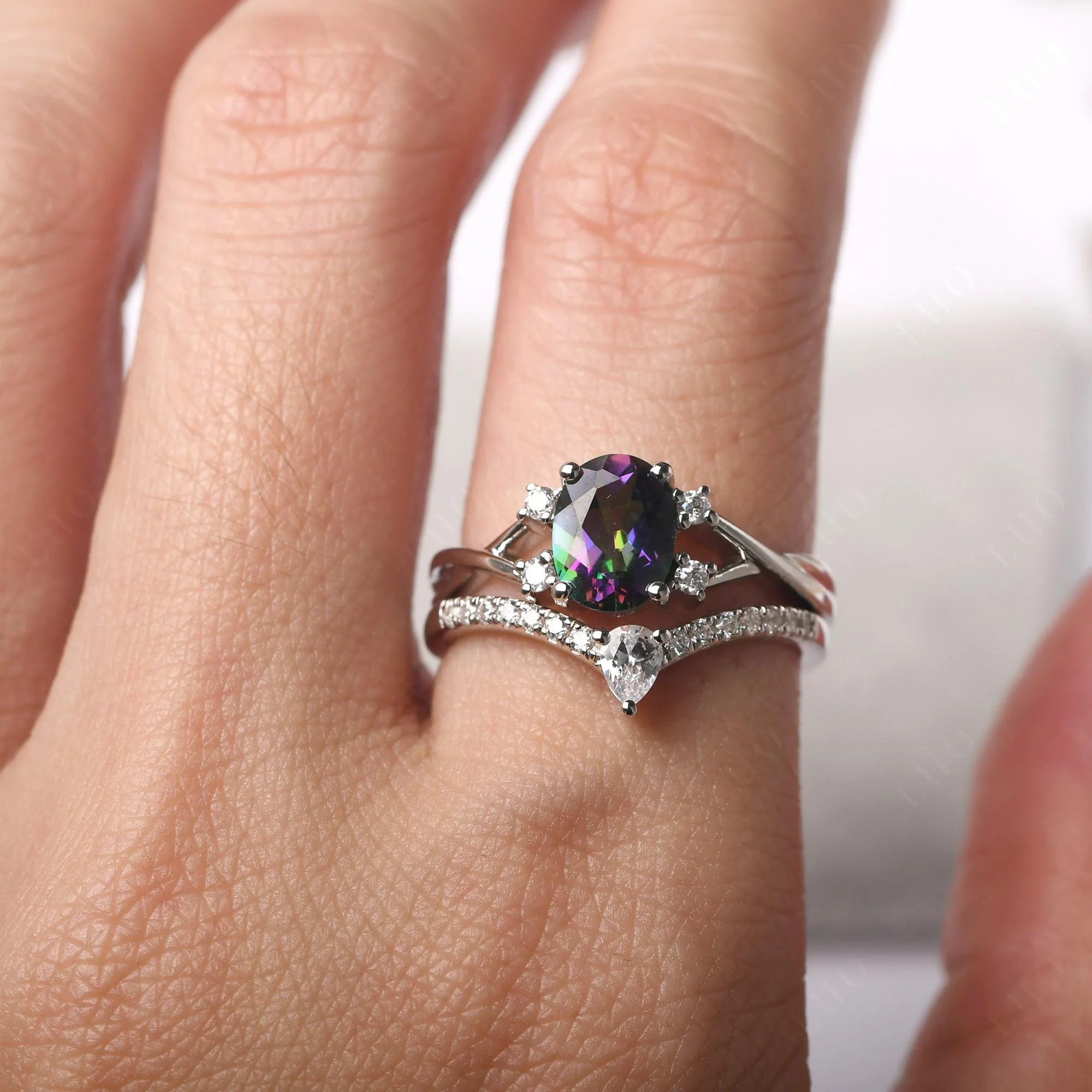 Oval Mystic Topaz Wedding Ring Set - Image 33