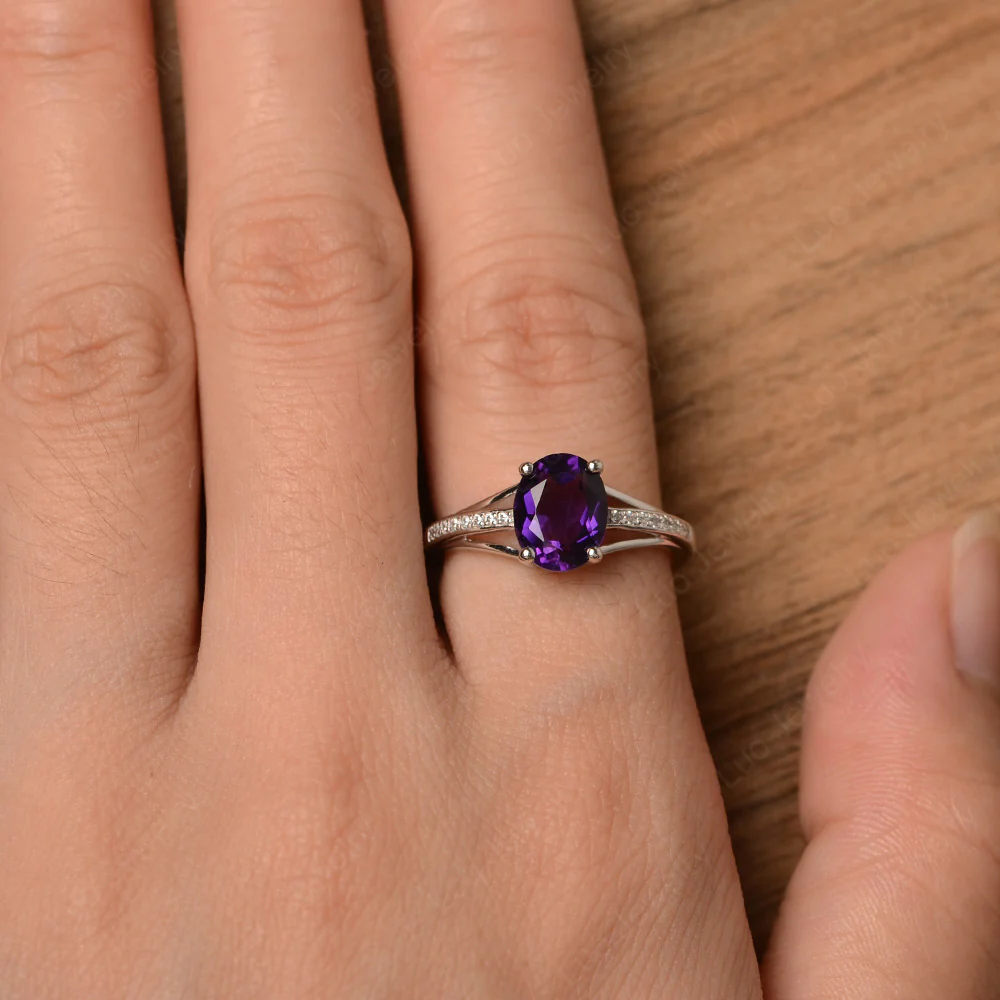 Split Shank Amethyst Oval Engagement Ring - Image 5
