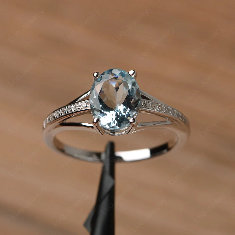 Split Shank Aquamarine Oval Engagement Ring