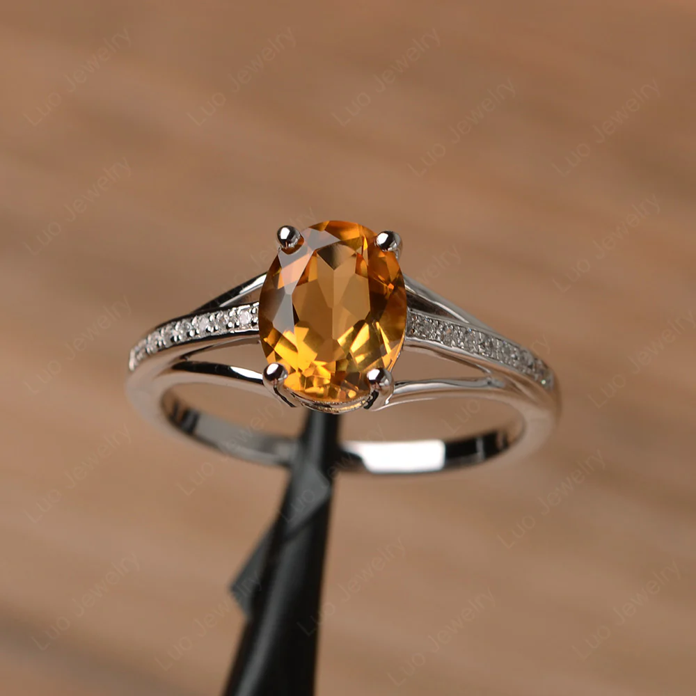 Split Shank Citrine Oval Engagement Ring