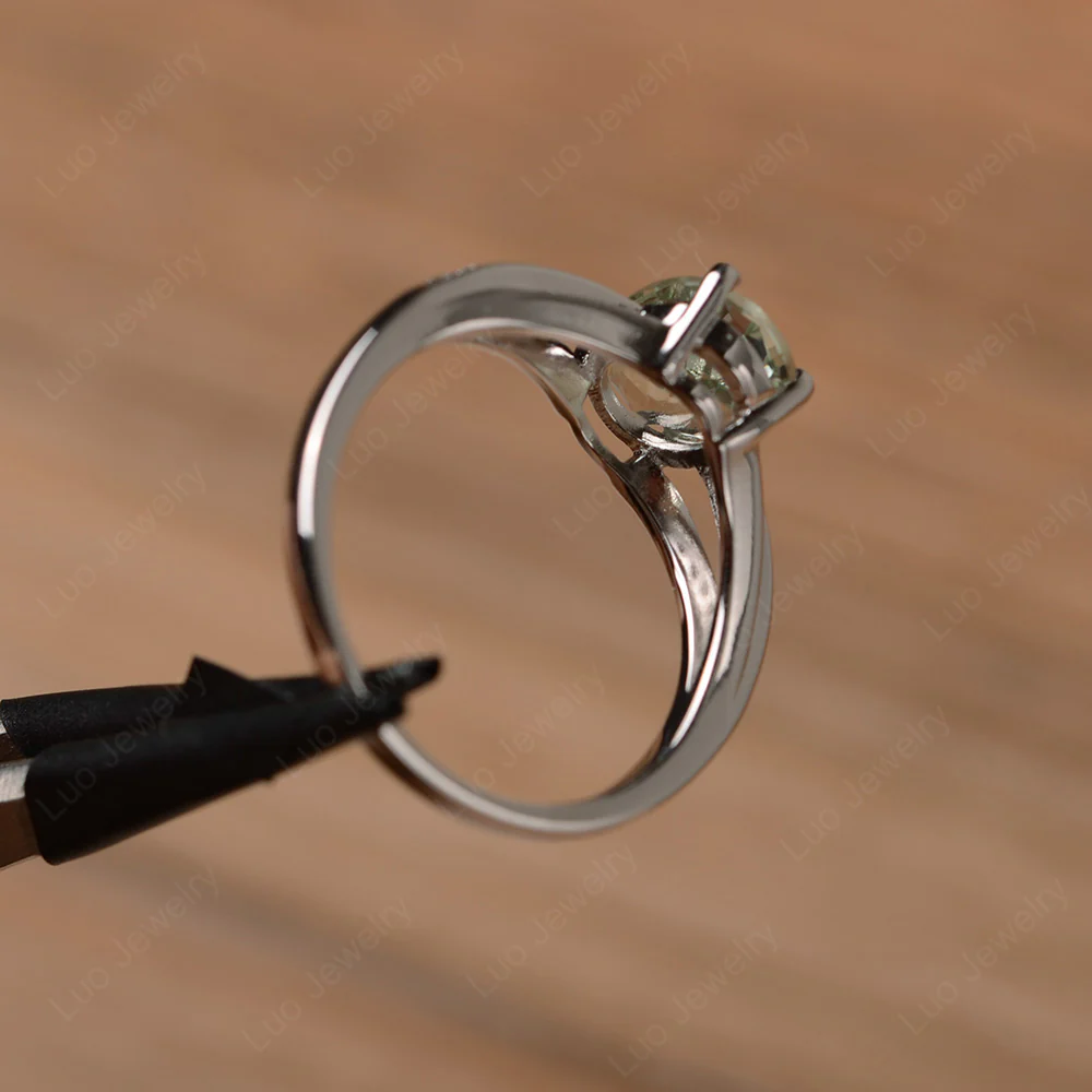Split Shank Green Amethyst Oval Engagement Ring - Image 3