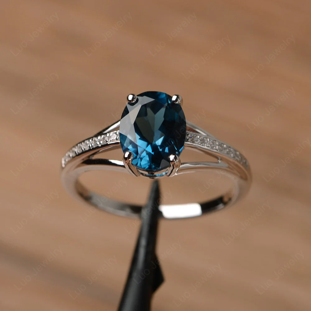 Split Shank London Blue Topaz Oval Engagement Ring