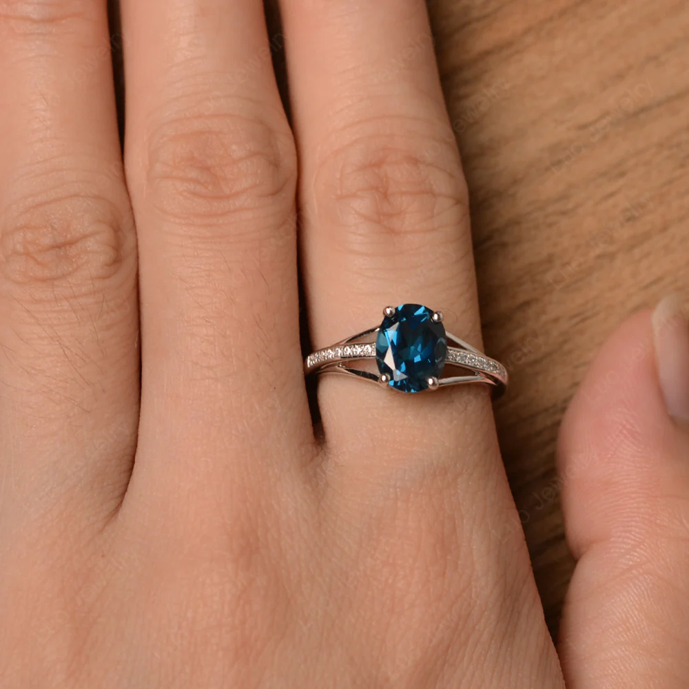Split Shank London Blue Topaz Oval Engagement Ring - Image 4