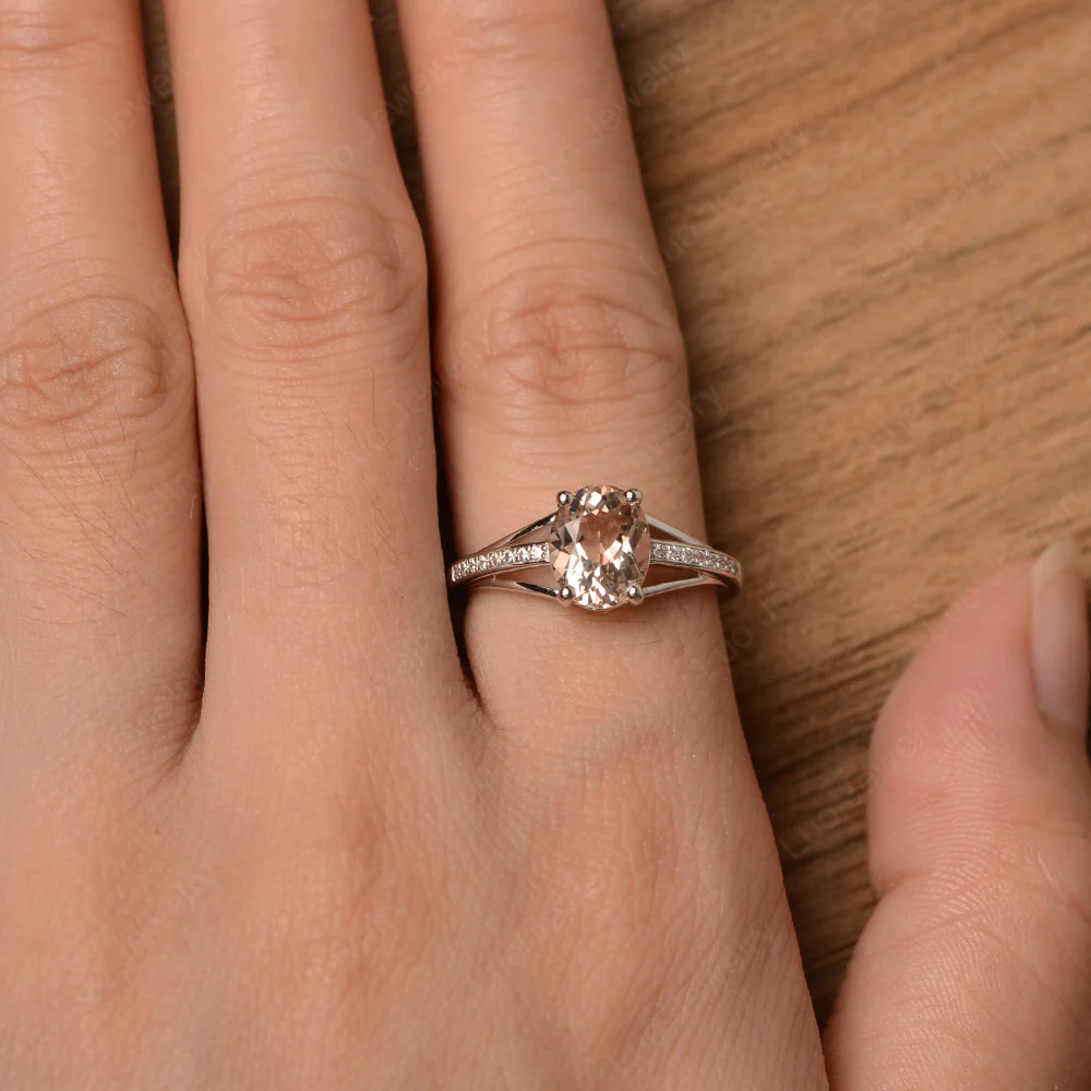 Split Shank Morganite Oval Engagement Ring - Image 4