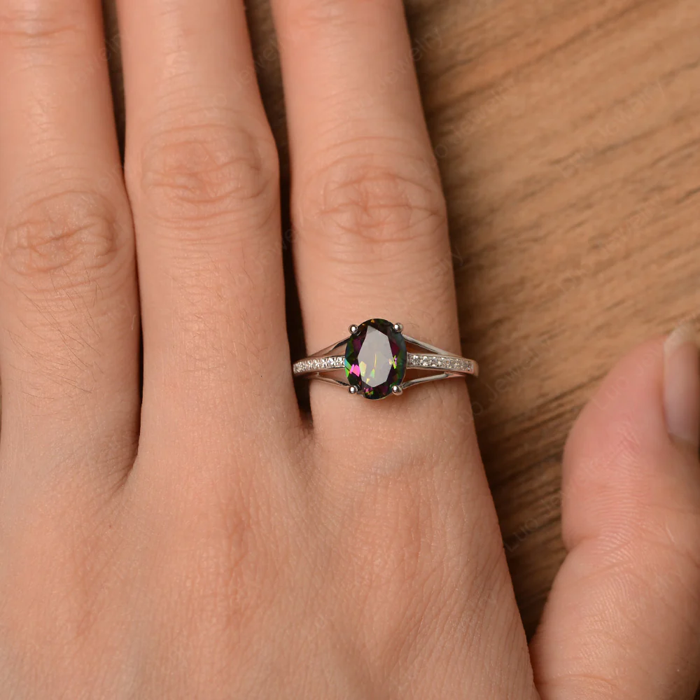 Split Shank Mystic Topaz Oval Engagement Ring - Image 4