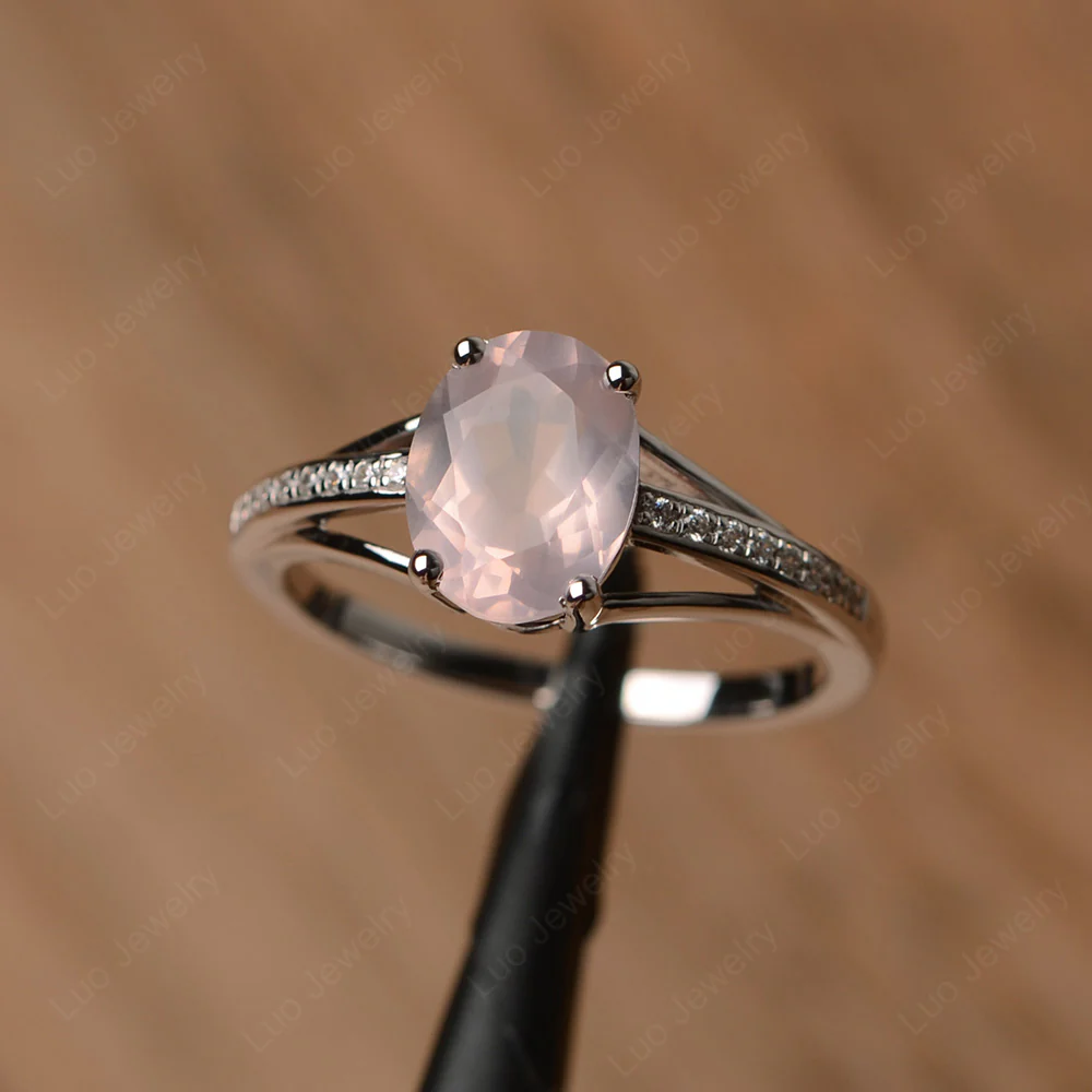 Split Shank Rose Quartz Oval Engagement Ring