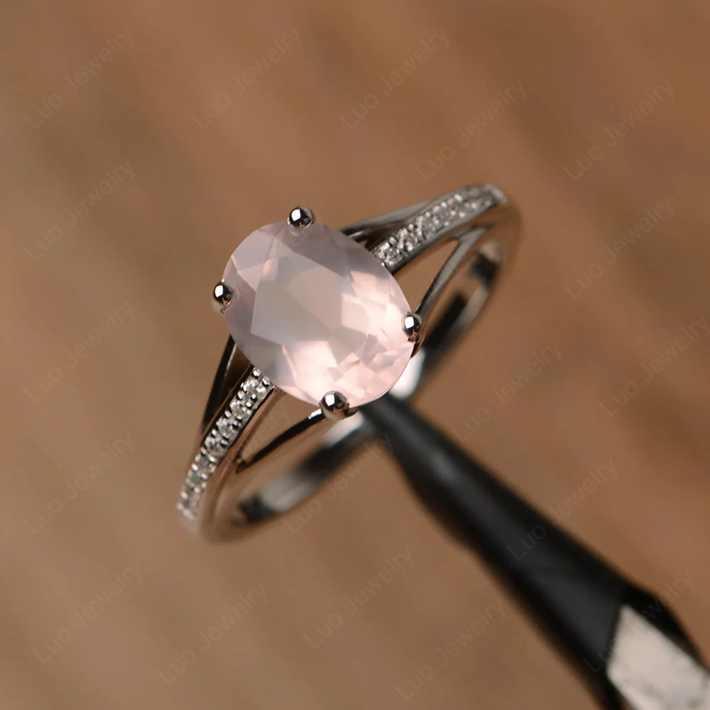 Split Shank Rose Quartz Oval Engagement Ring - Image 2
