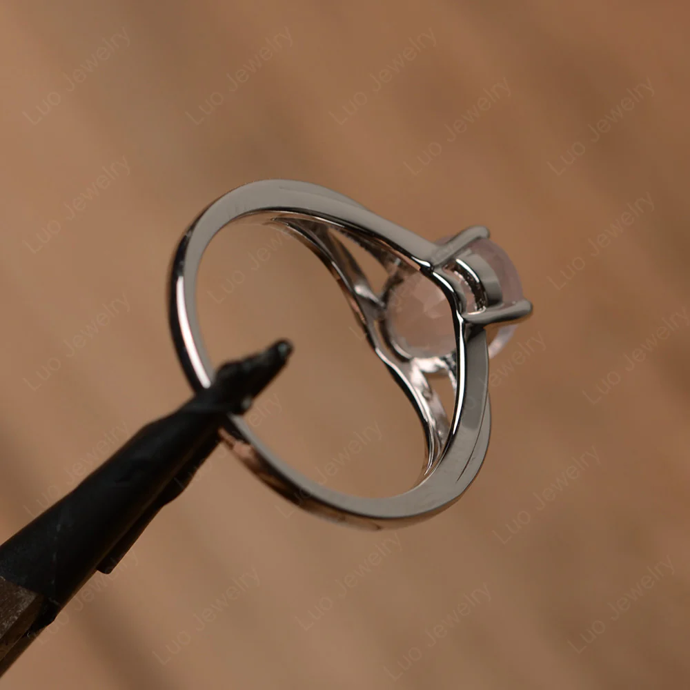Split Shank Rose Quartz Oval Engagement Ring - Image 3