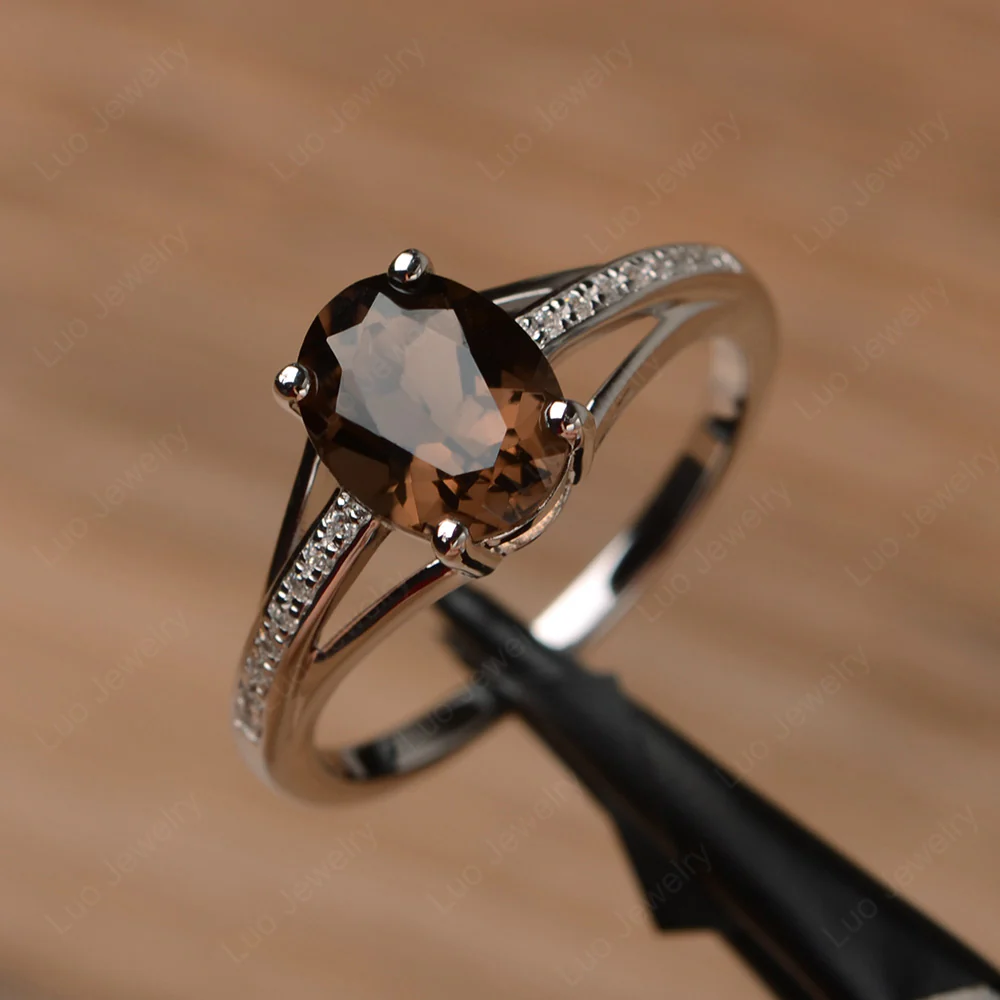 Split Shank Smoky Quartz Oval Engagement Ring - Image 2
