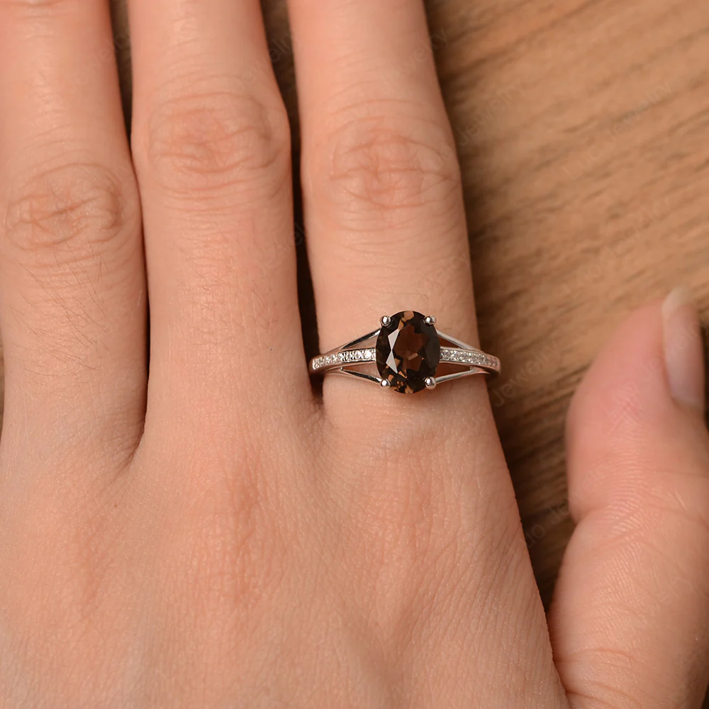 Split Shank Smoky Quartz Oval Engagement Ring - Image 4