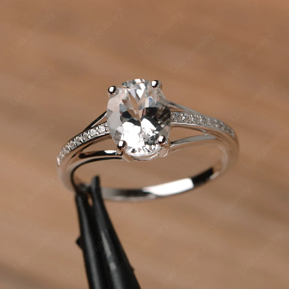 Split Shank White Topaz Oval Engagement Ring