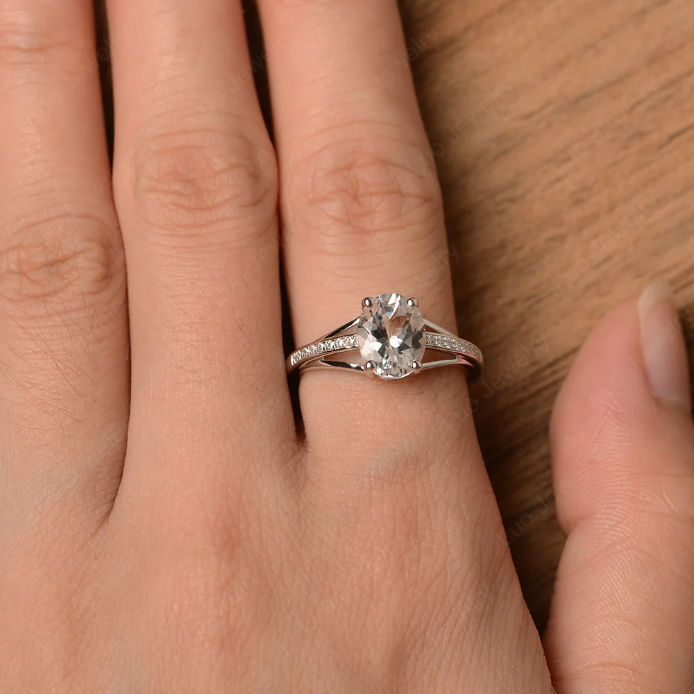 Split Shank White Topaz Oval Engagement Ring - Image 4