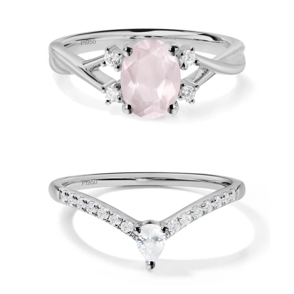 Rose Quartz Oval Engagement Ring with Wedding Band - Image 11