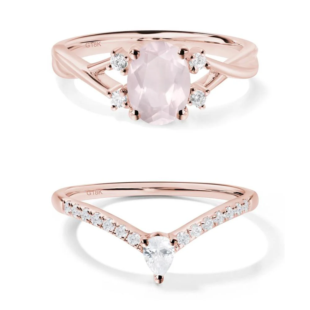 Rose Quartz Oval Engagement Ring with Wedding Band - Image 13